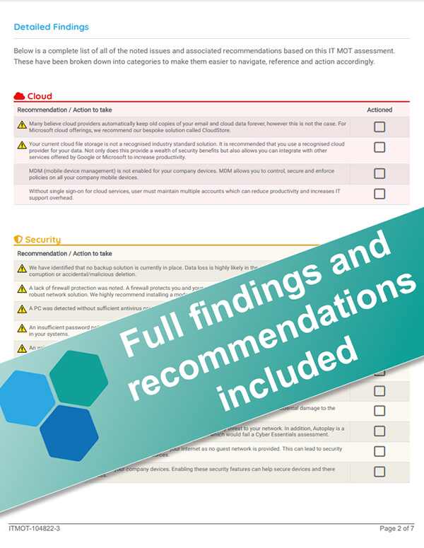 ITMOT report findings page example